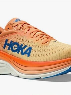 Hoka Men's Orange and Beige Performance Running Shoe with Blue Logo